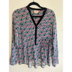 Anthropologie Vanessa Virgina Blouse Pink Tiger Rolled Sleeve Size 4